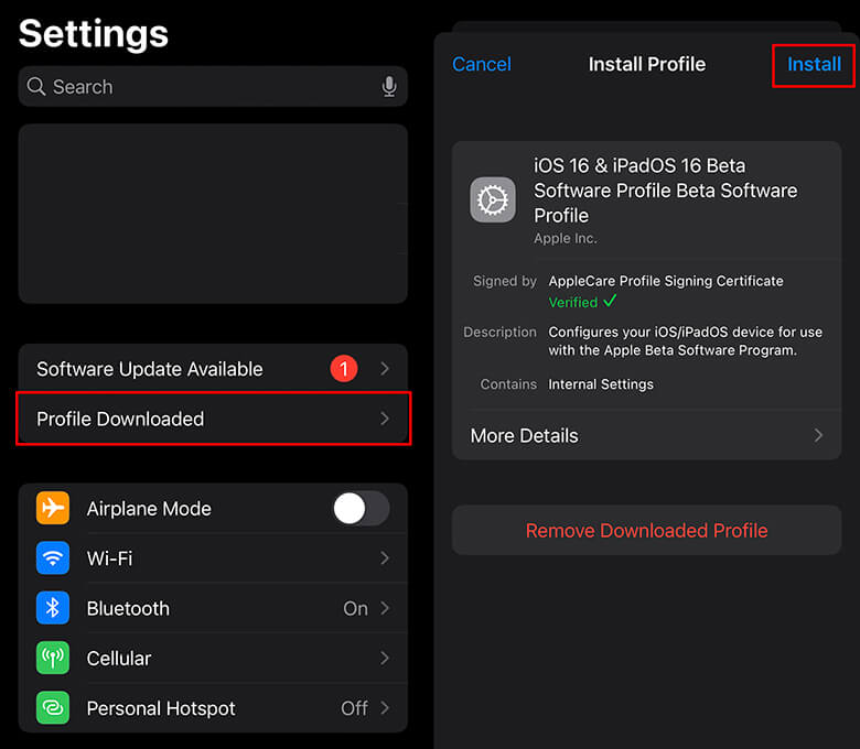 Install the iOS Beta configuration profile