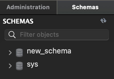 MySQL Workbench schema list