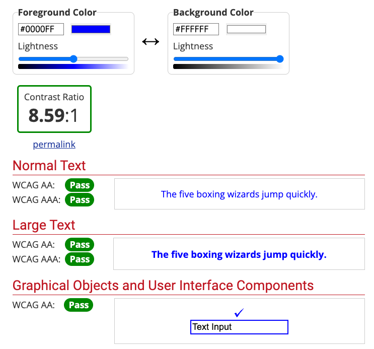 WebAIM color contrast checking tool